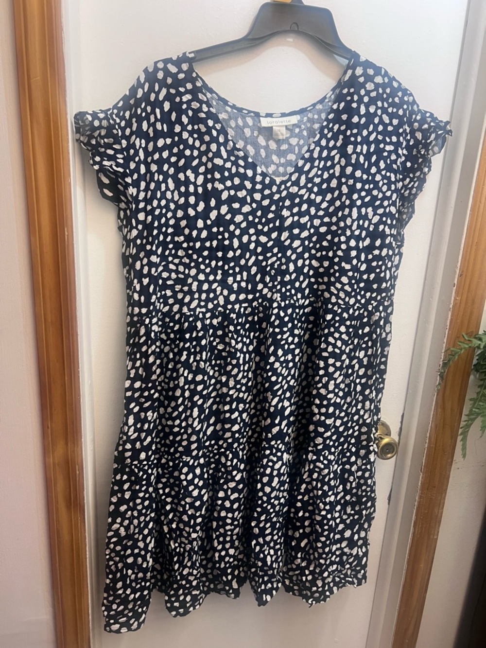 Plus Size Navy and White Polka Tiered V-Neck Dress - Picture 3 of 6